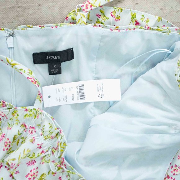 NWT J. Crew Ruffle Stretch Silk Dress in Wisp Floral color Pale Cloud si… - Picture 8 of 8